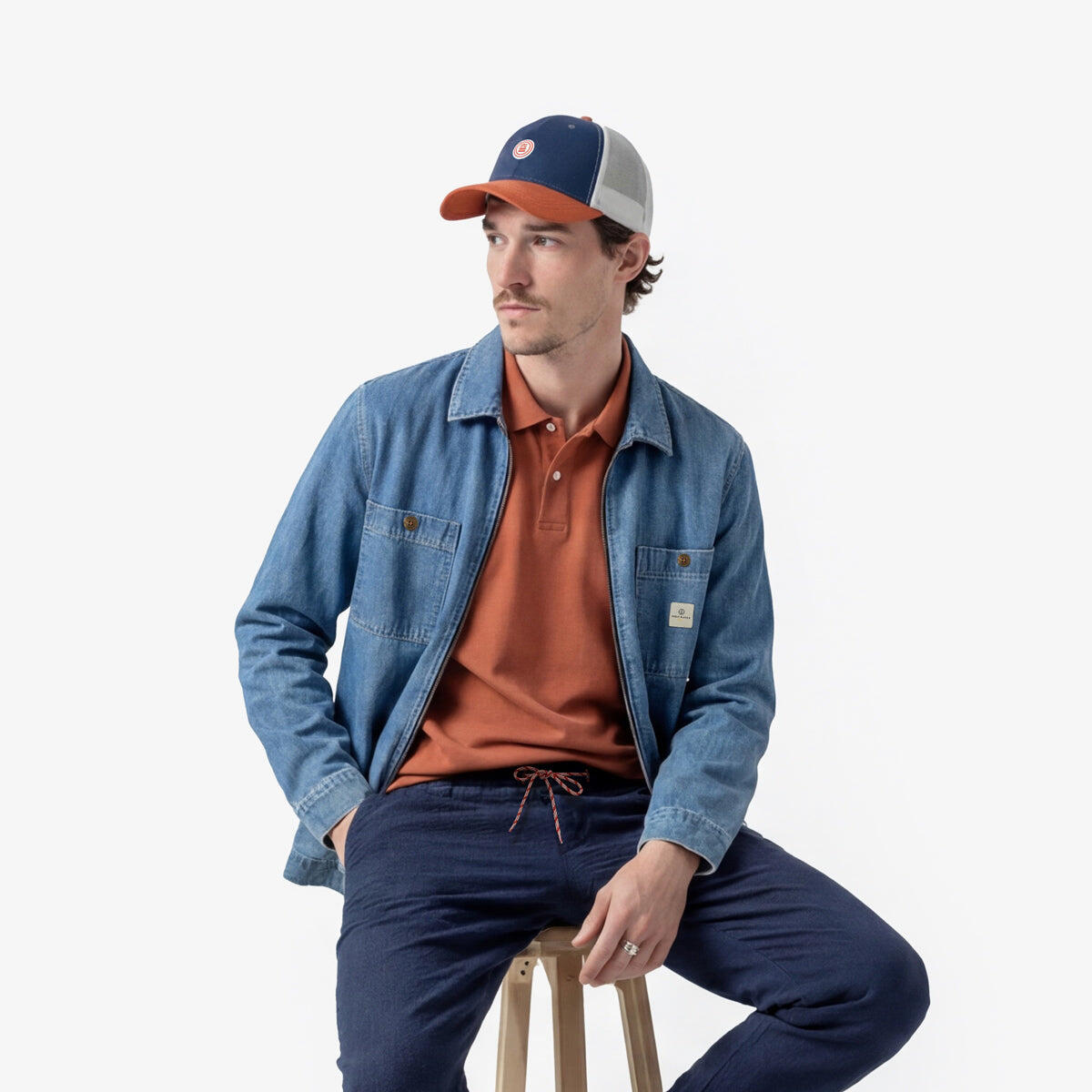Chaqueta camisa con cremallera de algodón azul denim 2/6