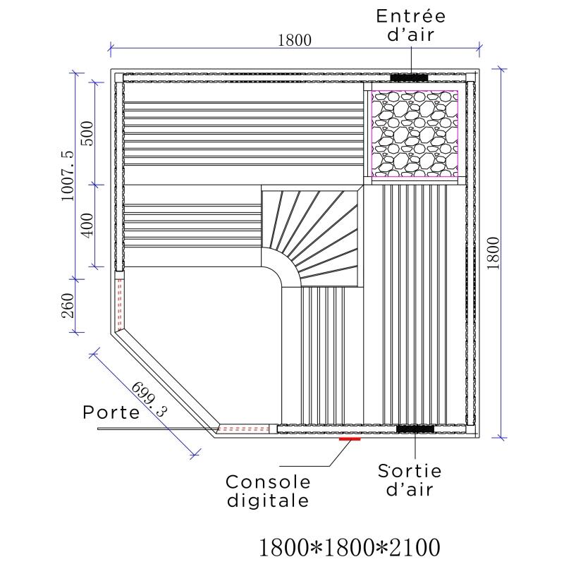 Sauna d'angle Boreal® Evasion Club 180C - 4 à 6 places - 180*180*210 6/7