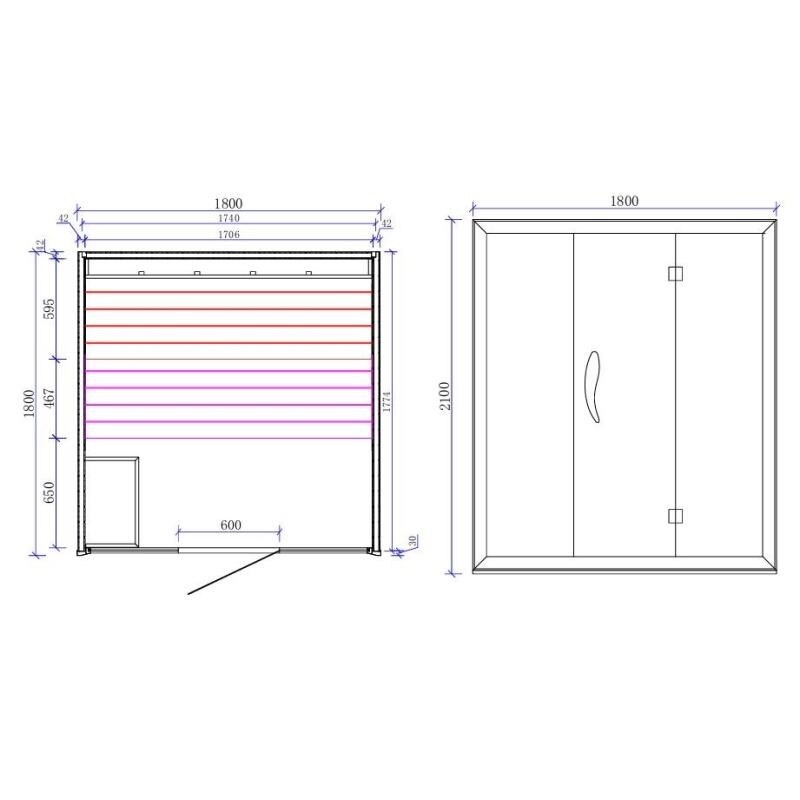 Sauna traditionnel Boreal® CELEST 180 - 4 places - 180*180*210 cm 5/7