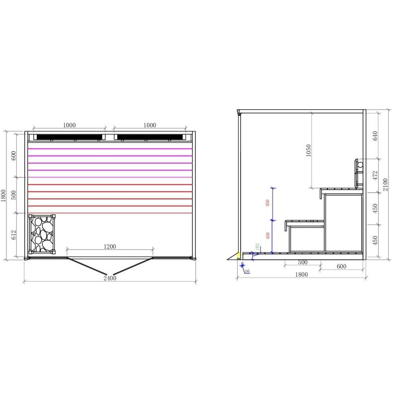 Sauna traditionnel Boreal® CELEST PRO 240 - 4 places - 240x180x210 cm 5/7