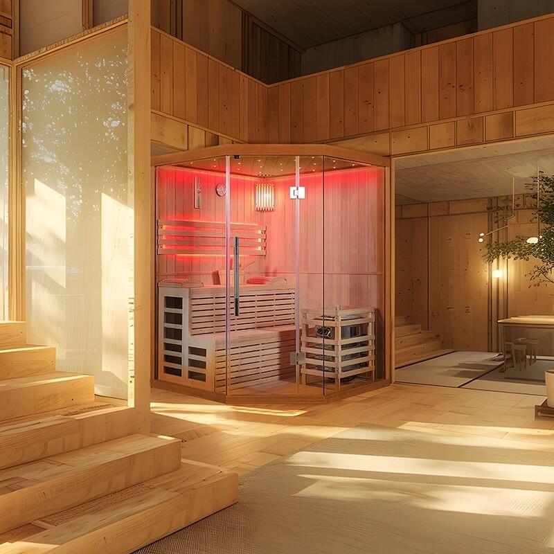 Sauna d'angle finlandais Nordica® Vapeur V34 - 3-4 places - 150 x 150 x H.200 5/7