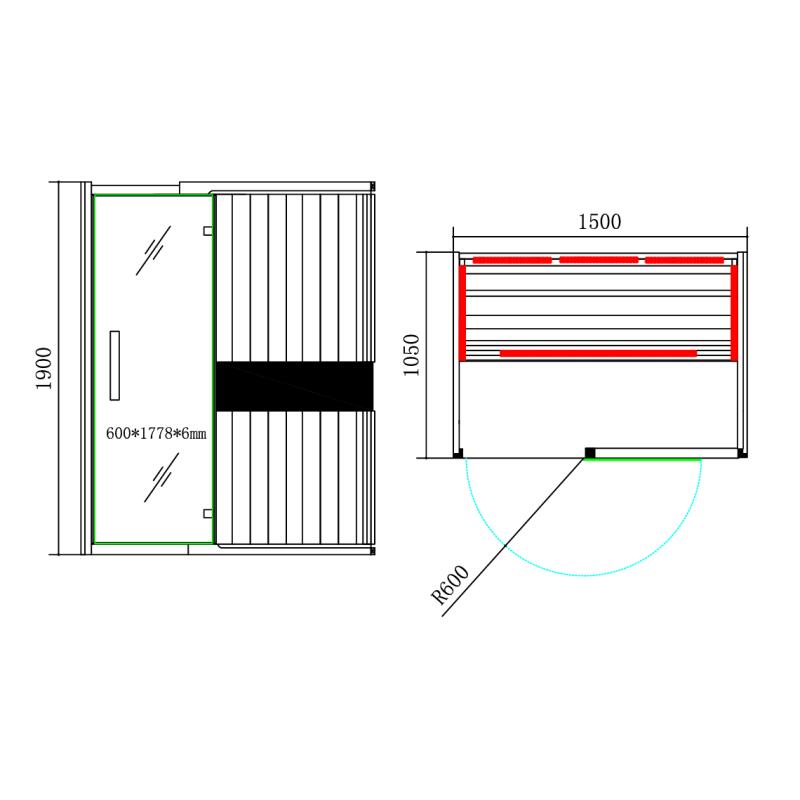 Sauna infrarouge BOREAL® CARBONE IR3 - 3 PLACES 150x120 5/7
