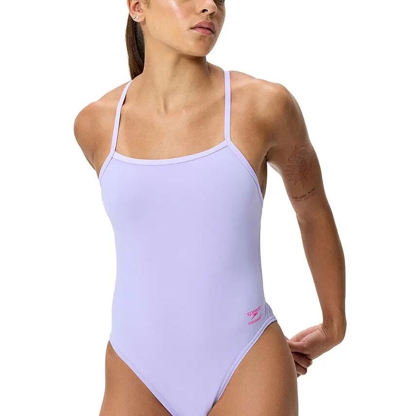 SPEEDO Solid V-Back 2.0 Swimsuit Bright Lavender UK 38