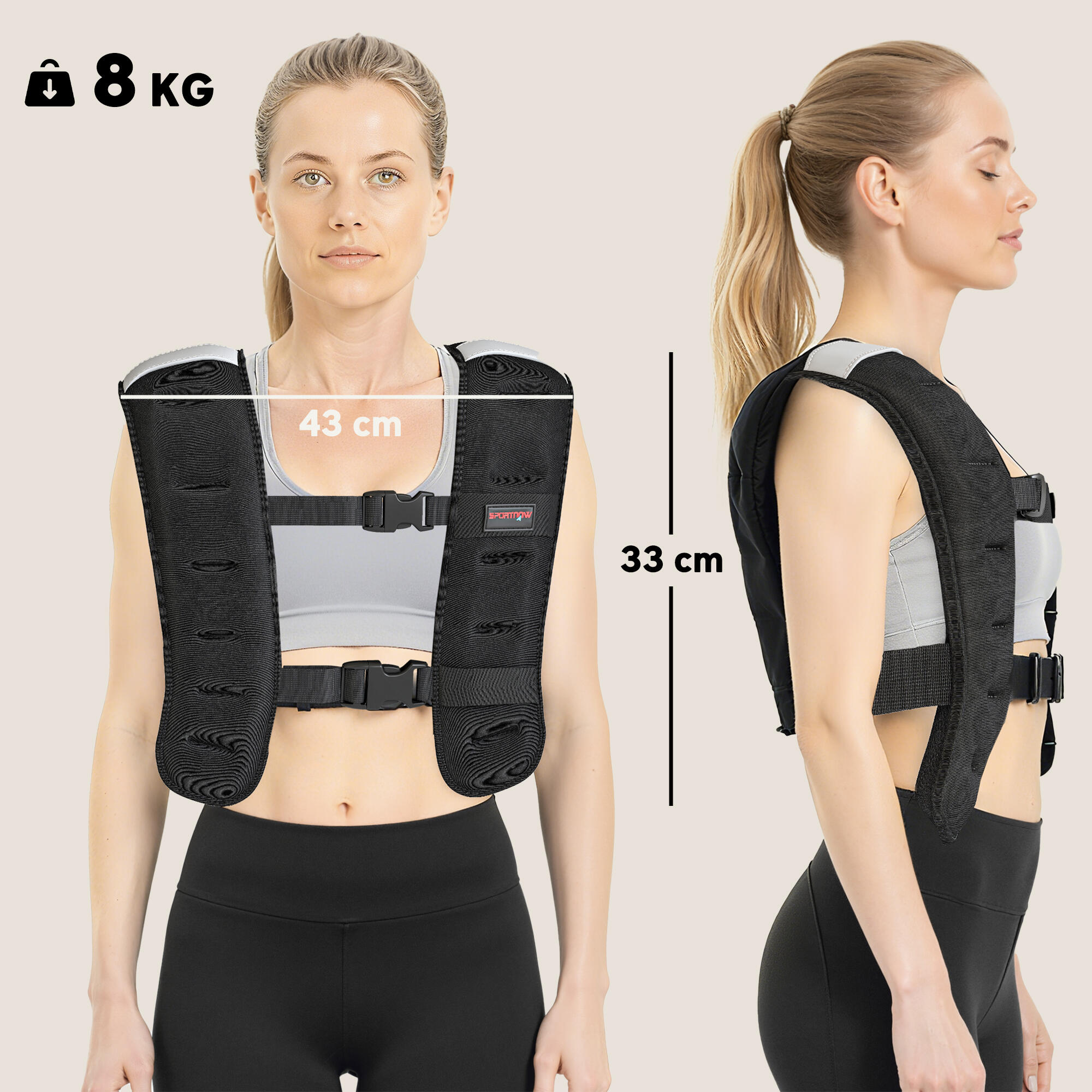 SPORTNOW Giubbotto Zavorrato 8 kg con Cinghie Regolabili in Neoprene Nero 3/7