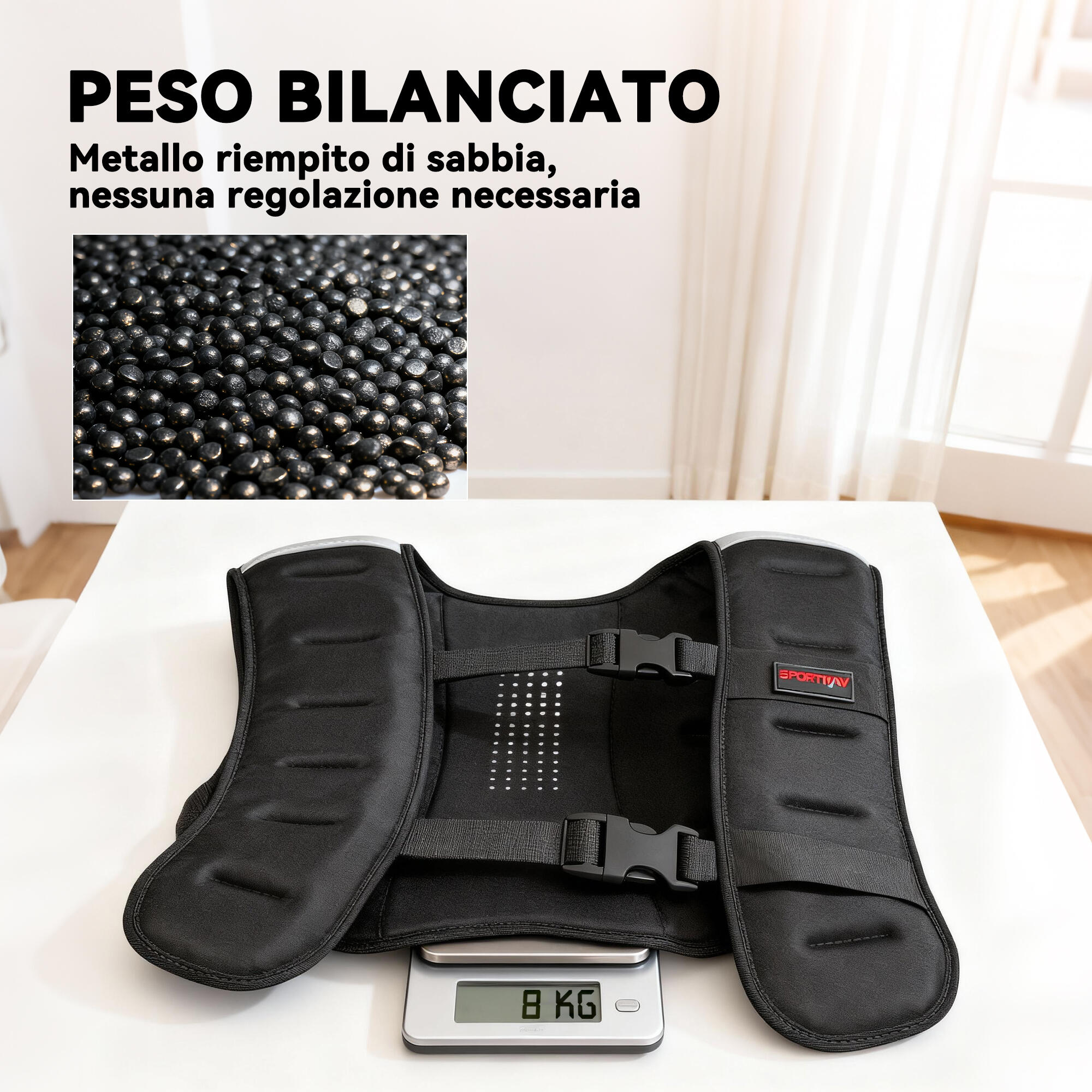 SPORTNOW Giubbotto Zavorrato 8 kg con Cinghie Regolabili in Neoprene Nero 7/7