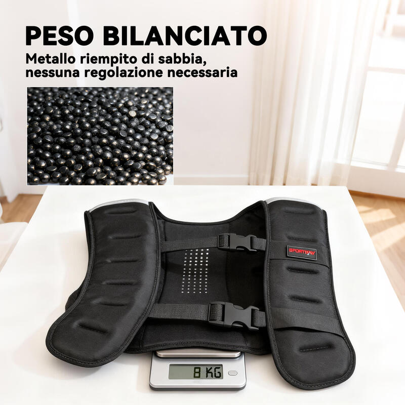 Vestă lestată SPORTNOW 8 kg cu bretele reglabile din neopren, neagră