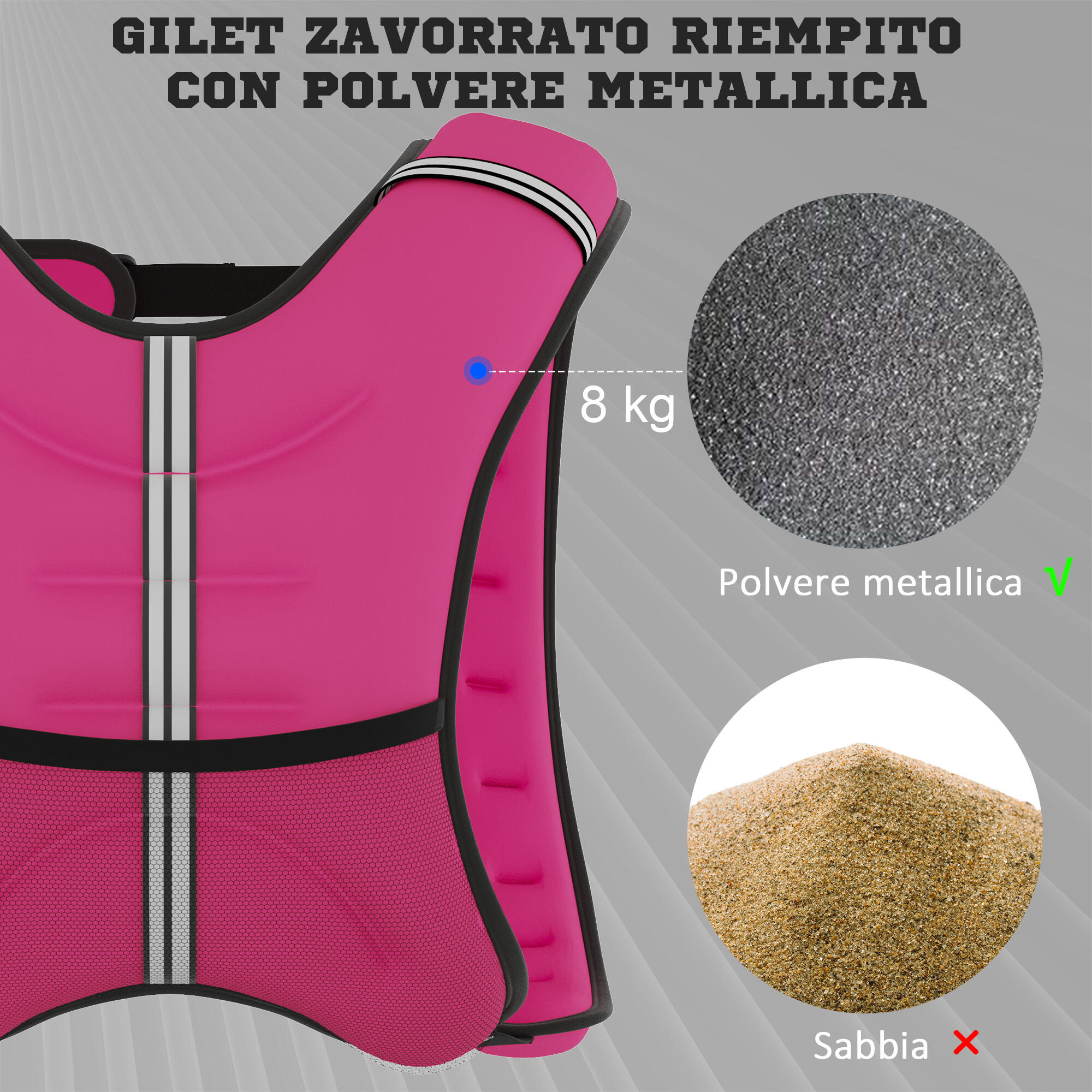 HOMCOM Giubbotto Zavorrato 8 kg Traspirante con Tasca Portaoggetti Rosa 5/7