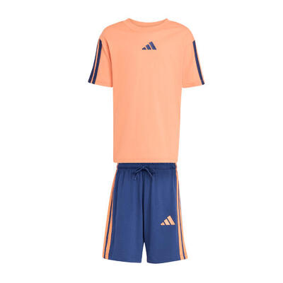 Adidas lk 3s kinder t‑shirt en short set 160 oranje-blauw
