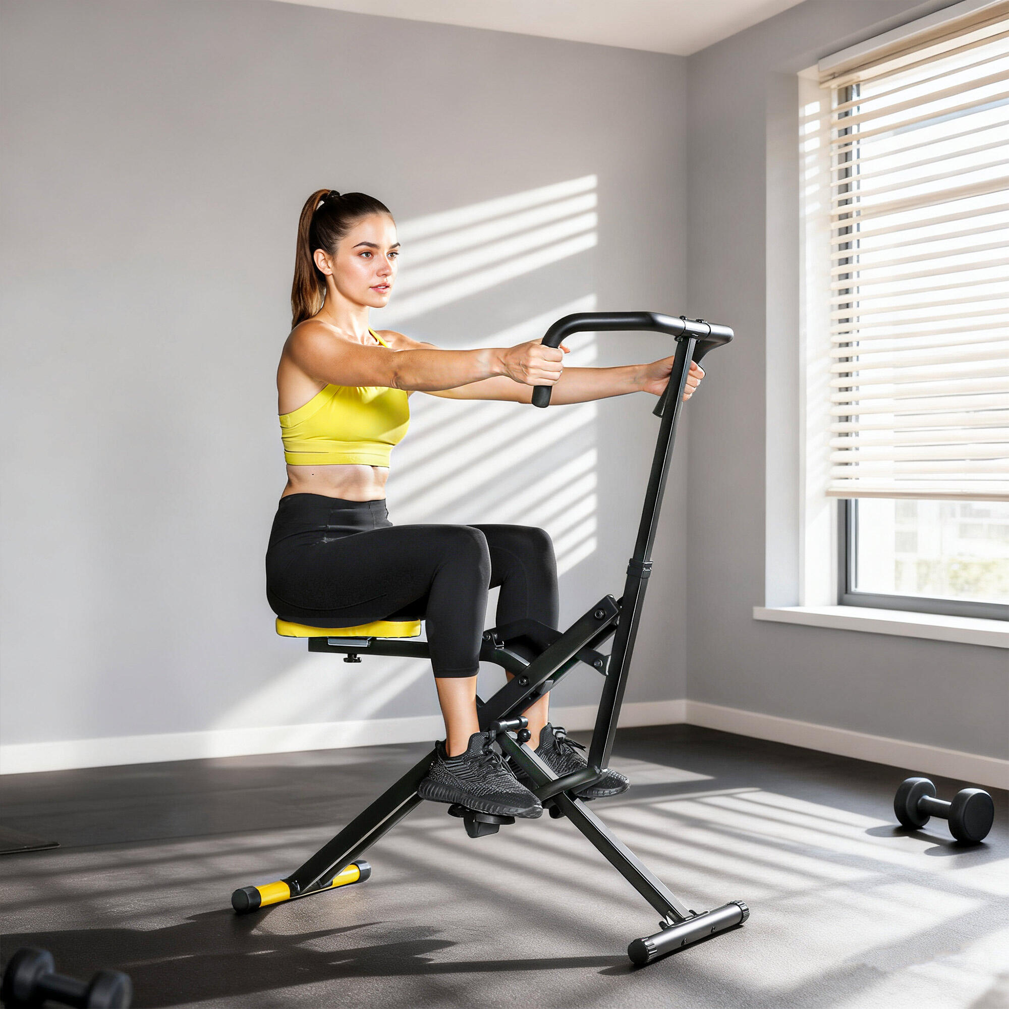 SPORTNOW Macchina Total Crunch Pieghevole in PP e Acciaio 57x105x115 cm Giallo 2/7