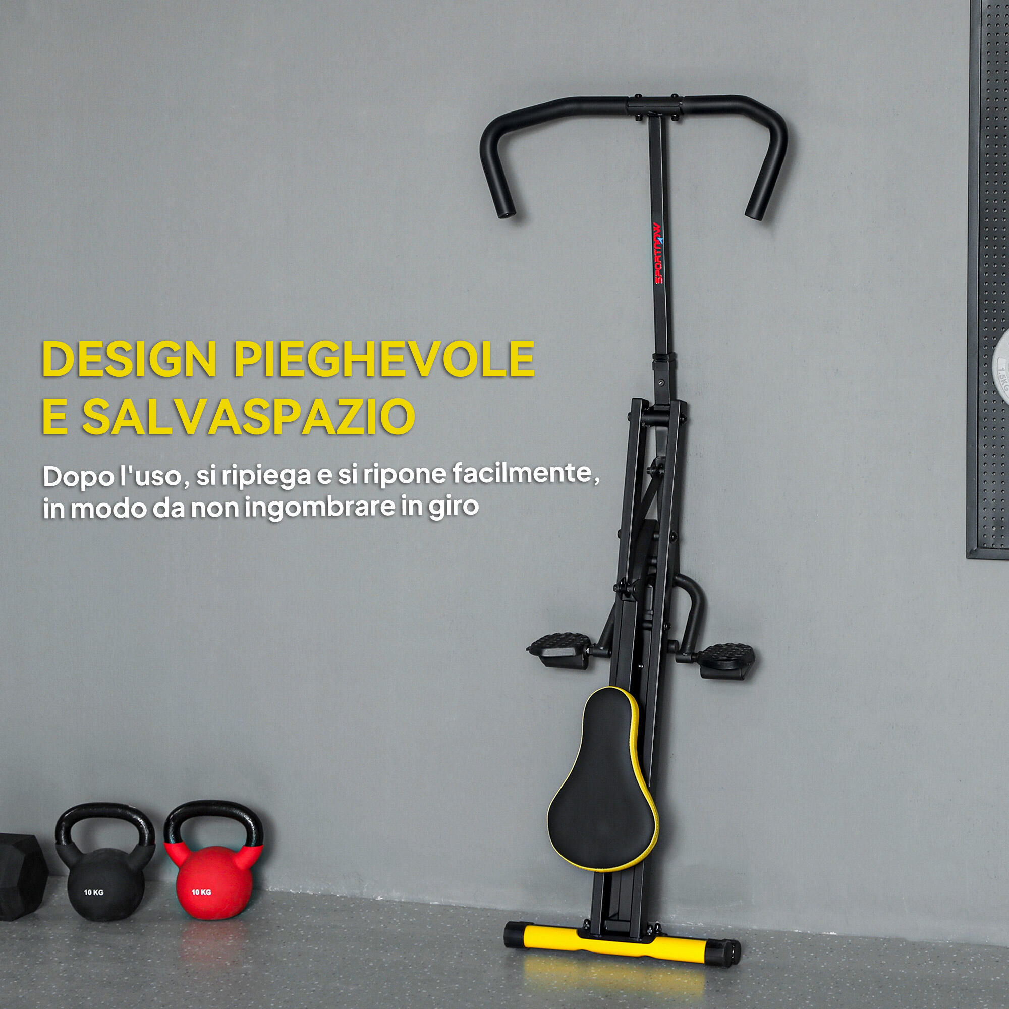 SPORTNOW Macchina Total Crunch Pieghevole in PP e Acciaio 57x105x115 cm Giallo 6/7