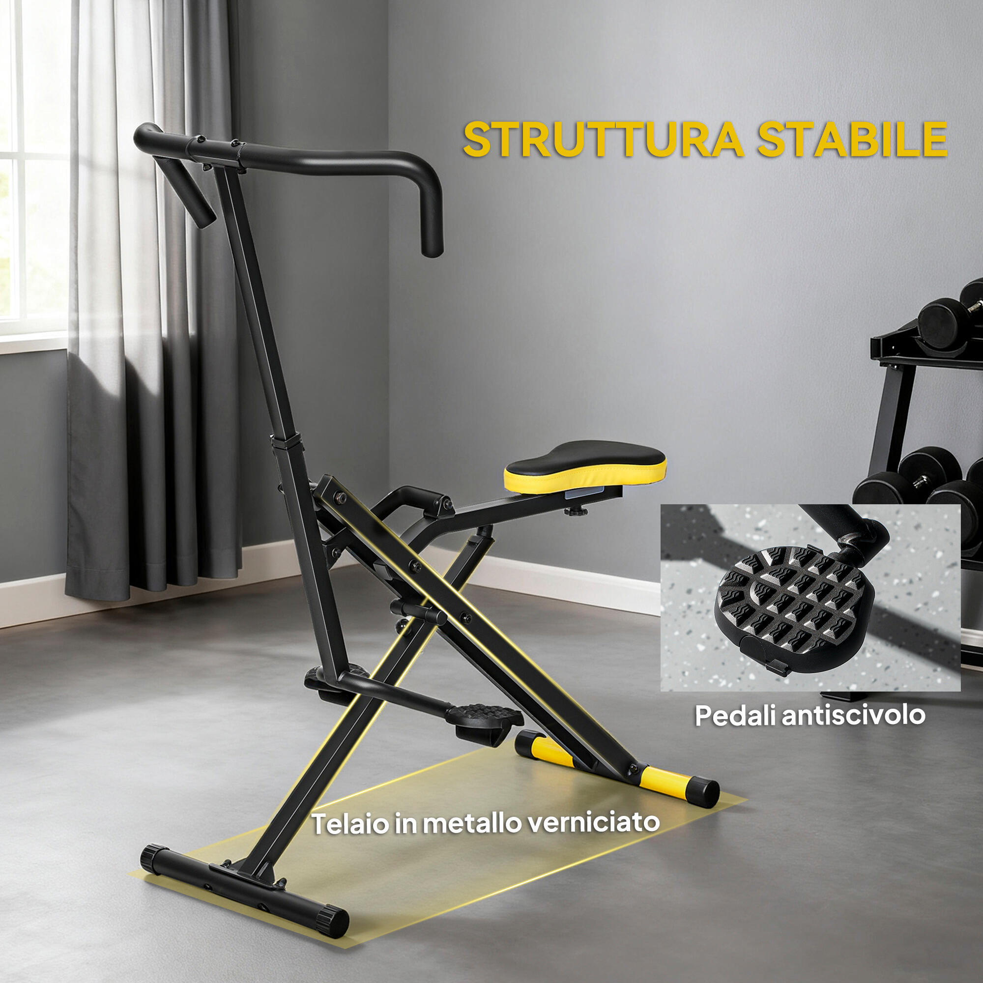 SPORTNOW Macchina Total Crunch Pieghevole in PP e Acciaio 57x105x115 cm Giallo 5/7