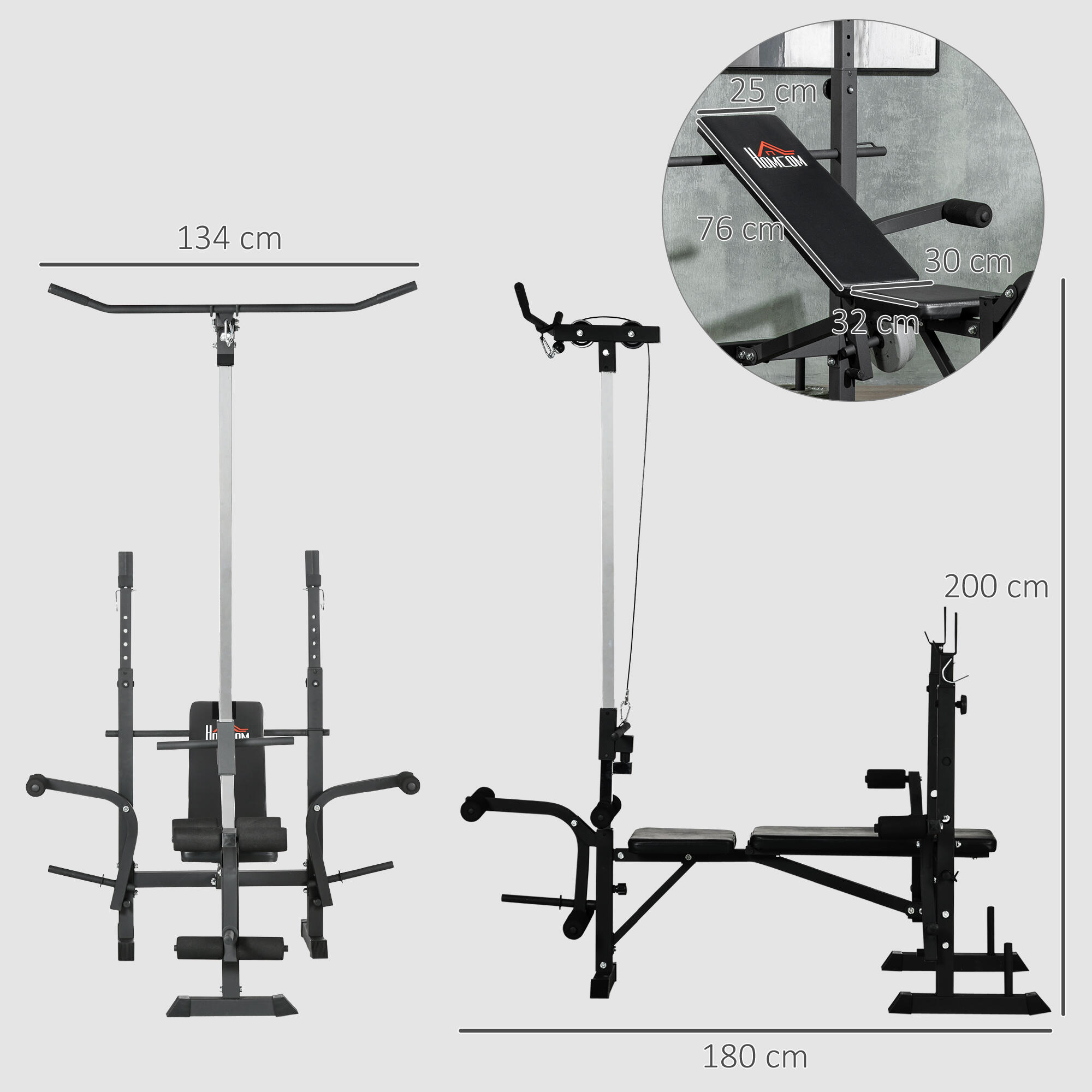 HOMCOM Panca Fitness con Squat Rack e Leg Extension 180x134x200 cm 3/8