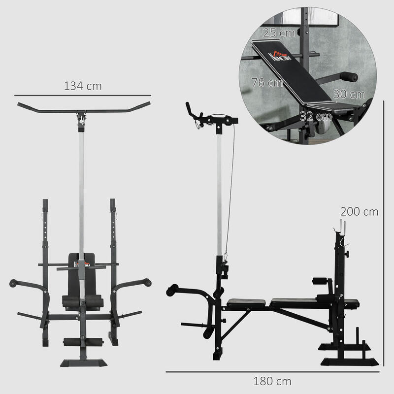 Bancă de fitness HOMCOM, suport pentru genuflexiuni, 180x134x200 cm