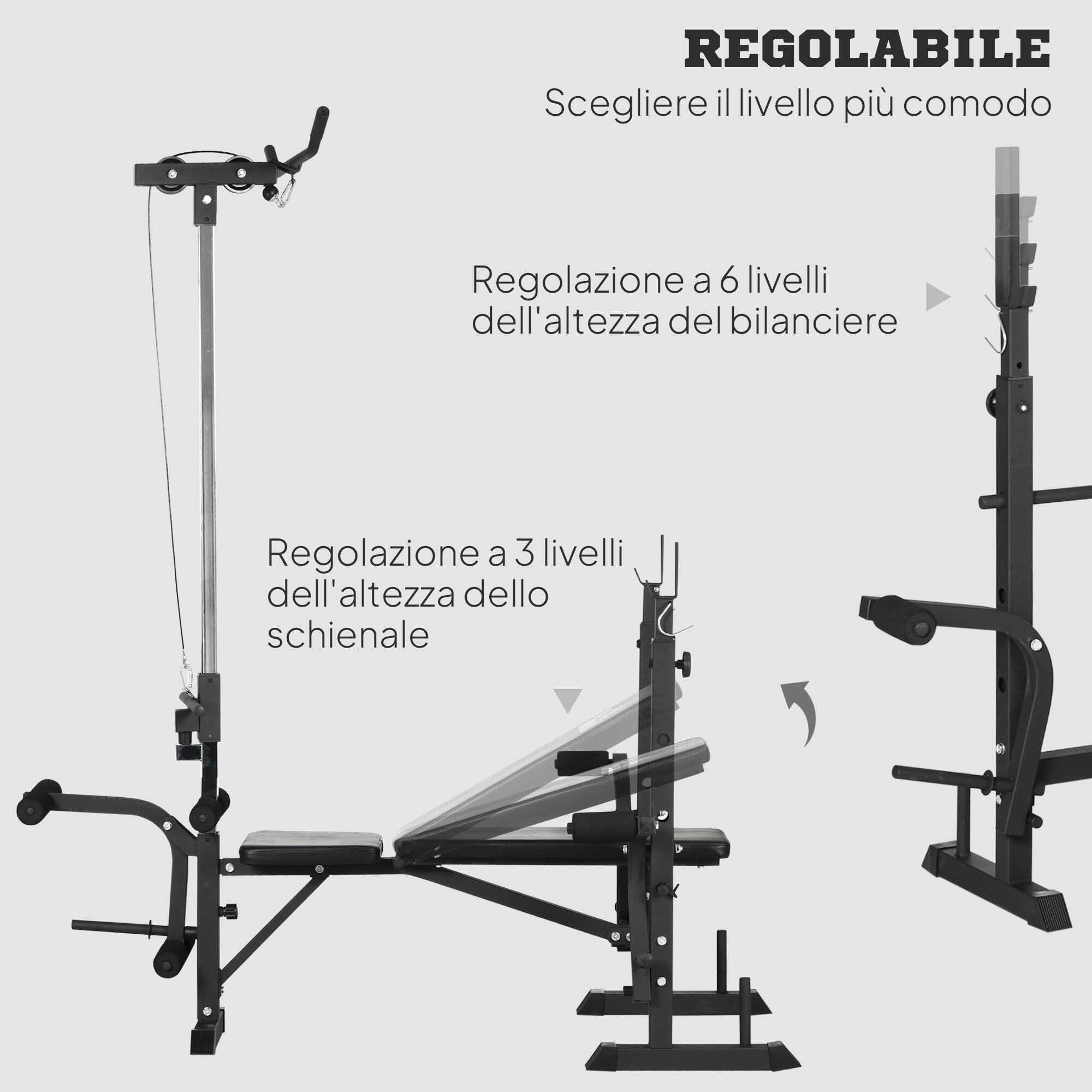 HOMCOM Panca Fitness con Squat Rack e Leg Extension 180x134x200 cm 6/8
