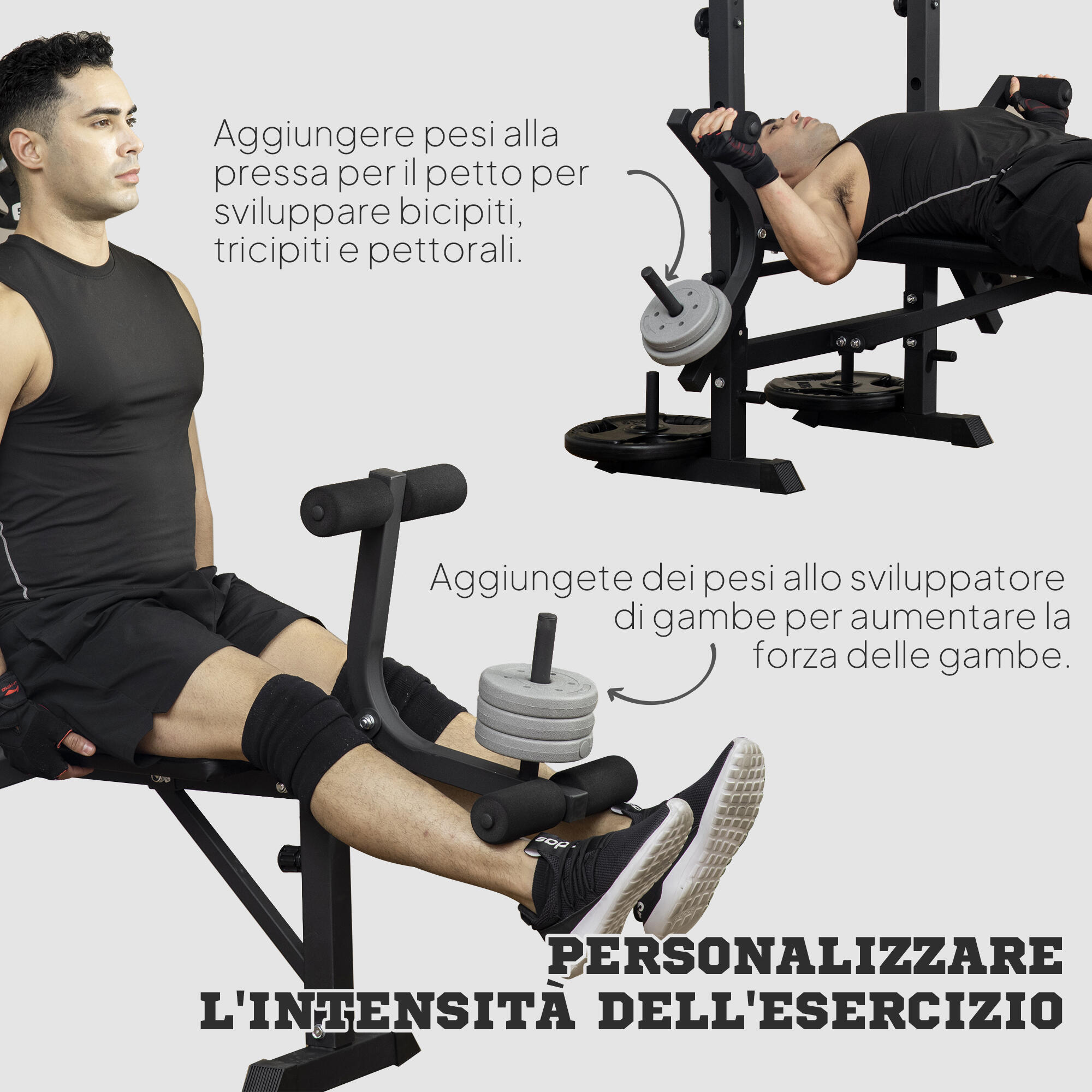HOMCOM Panca Fitness con Squat Rack e Leg Extension 180x134x200 cm 7/8