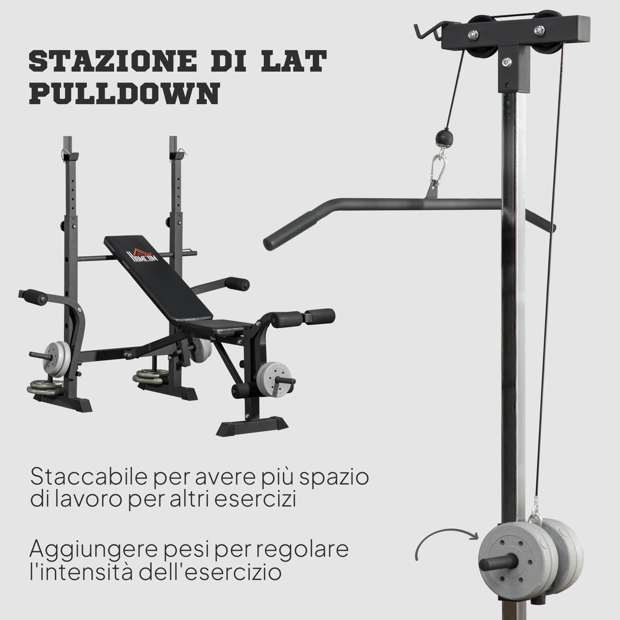 HOMCOM Panca Fitness con Squat Rack e Leg Extension 180x134x200 cm 5/8