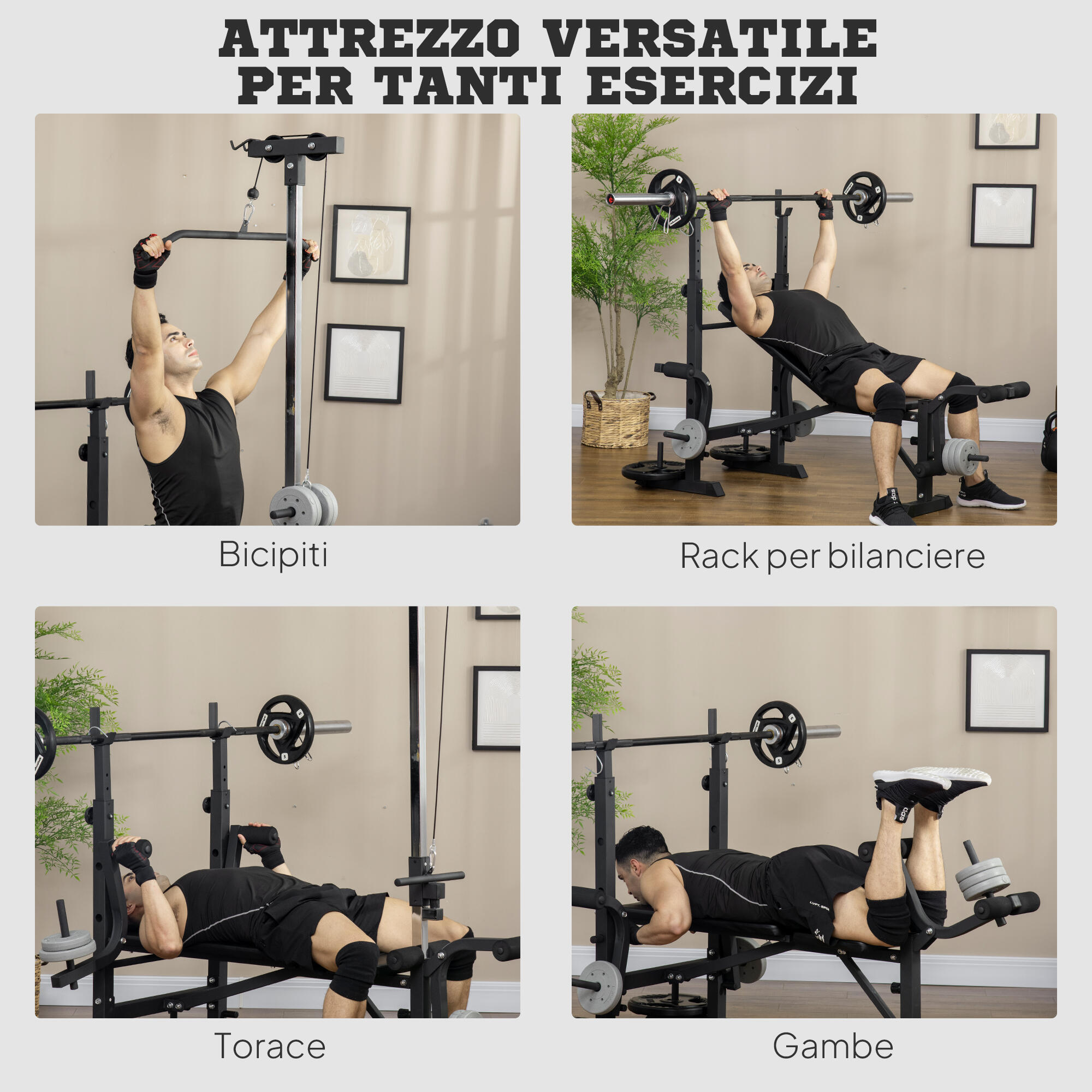 HOMCOM Panca Fitness con Squat Rack e Leg Extension 180x134x200 cm 4/8