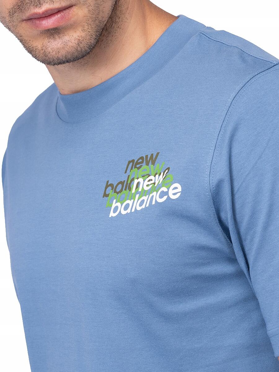 Koszulka Męska T-Shirt New Balance Niebieska Bawełna Sportowa 4/4