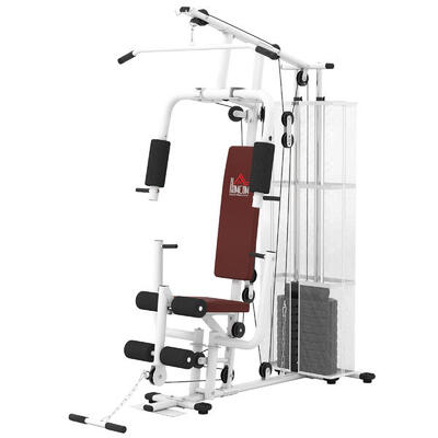 HOMCOM Stazione Fitness Multifunzione con 4 Imbottiture in Acciaio e PU Bianco