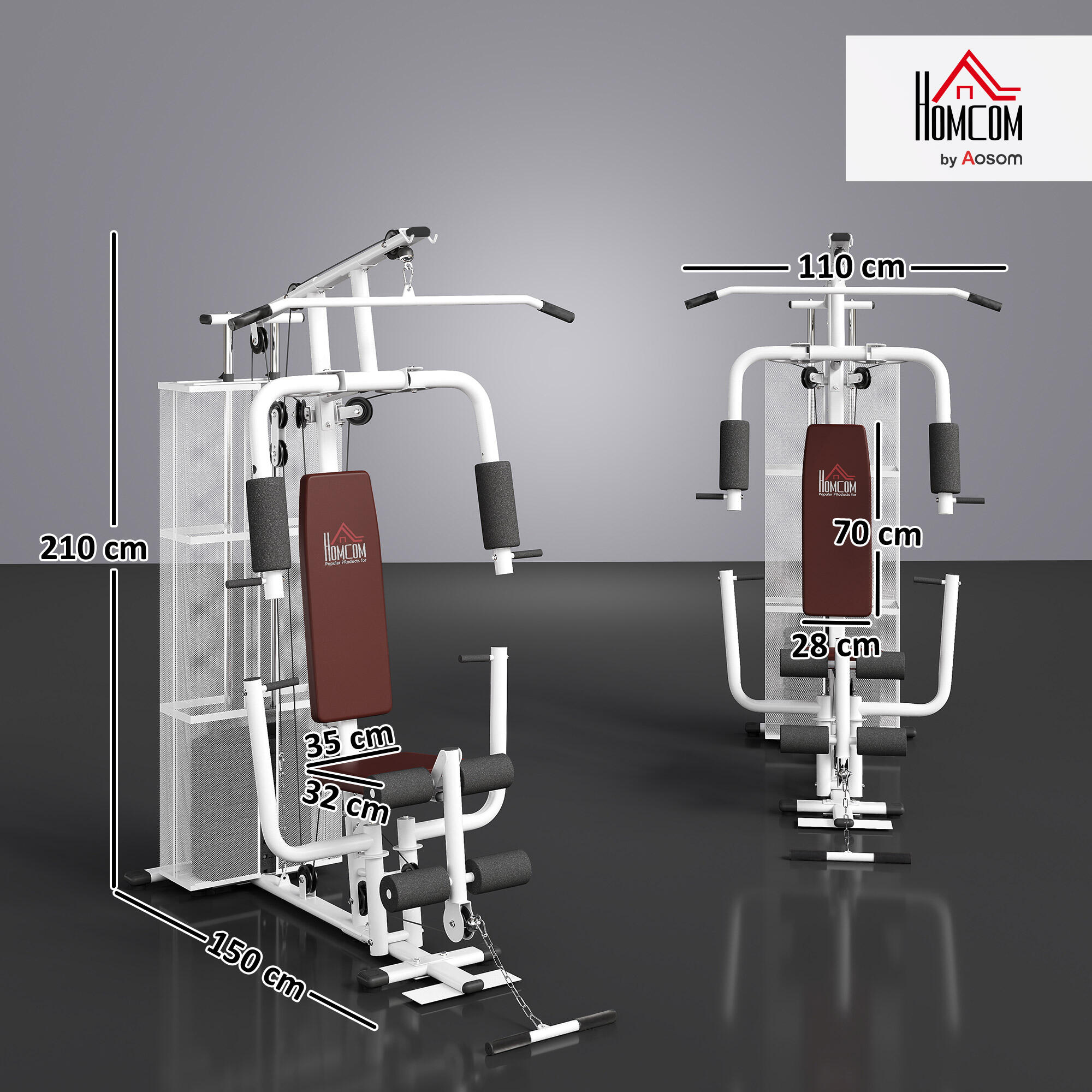 HOMCOM Stazione Fitness Multifunzione con 4 Imbottiture in Acciaio e PU Bianco 3/8
