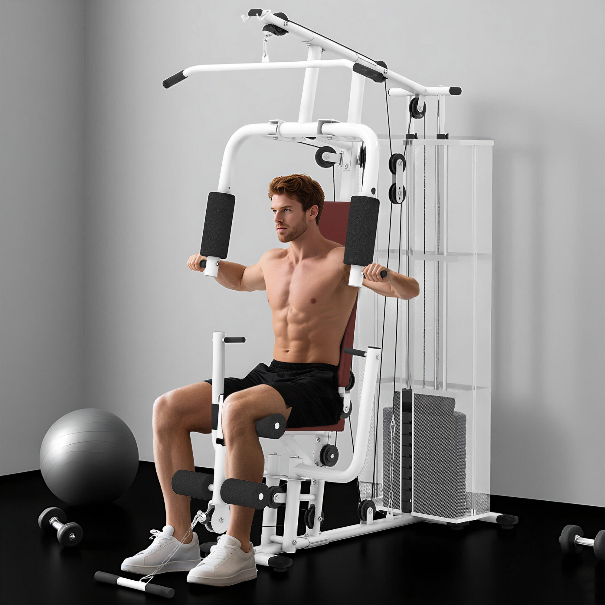 HOMCOM Stazione Fitness Multifunzione con 4 Imbottiture in Acciaio e PU Bianco 2/8