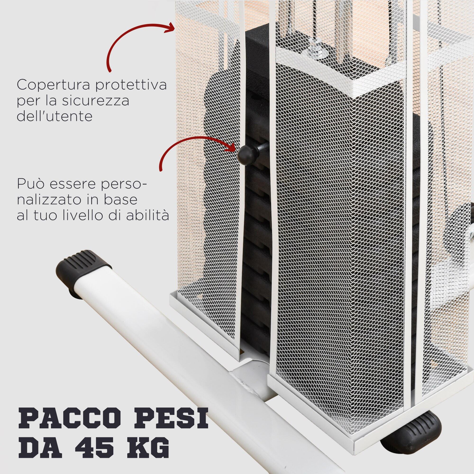 HOMCOM Stazione Fitness Multifunzione con 4 Imbottiture in Acciaio e PU Bianco 5/8