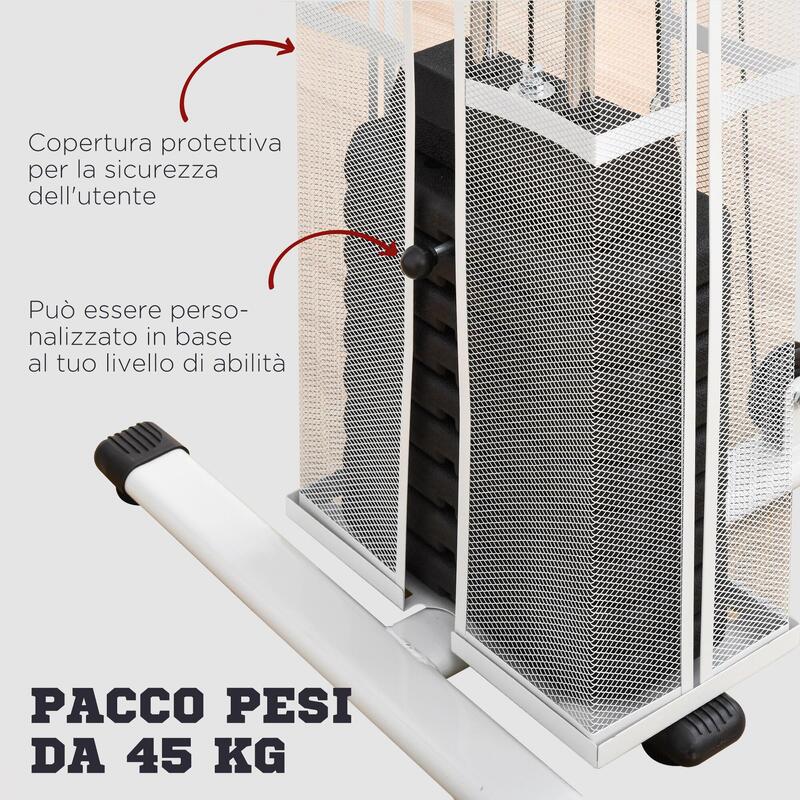 Stație de fitness multifuncțională HOMCOM cu 4 pernuțe din oțel și PU, albă