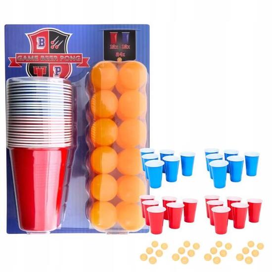 GRA BEER PONG PIWNY PING PONG ZESTAW 24 x piłeczki pomarańczowe 24 x kubek