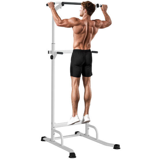 Station de traction et dips réglable H.176-227cm acier blanc