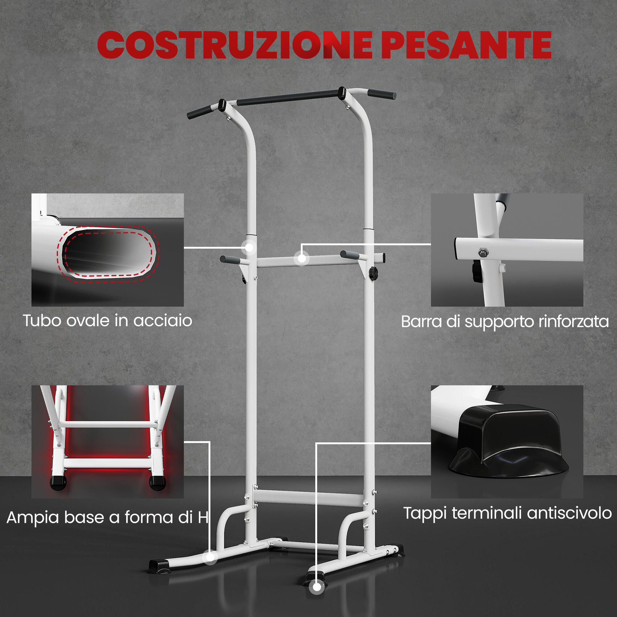 SPORTNOW Power Tower Multifunzione per Dip e Trazioni Altezza Regolabile 6/8