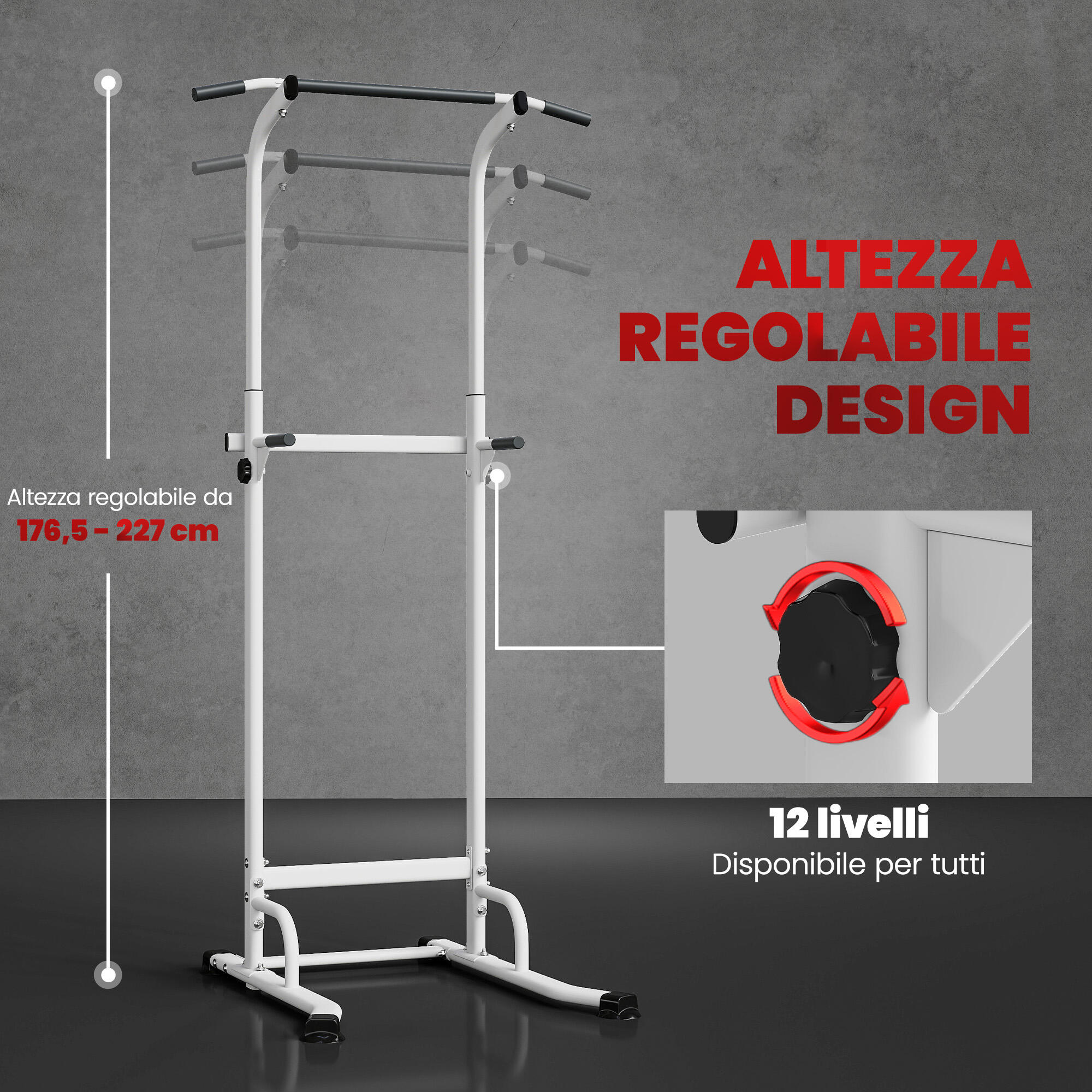 SPORTNOW Power Tower Multifunzione per Dip e Trazioni Altezza Regolabile 5/8