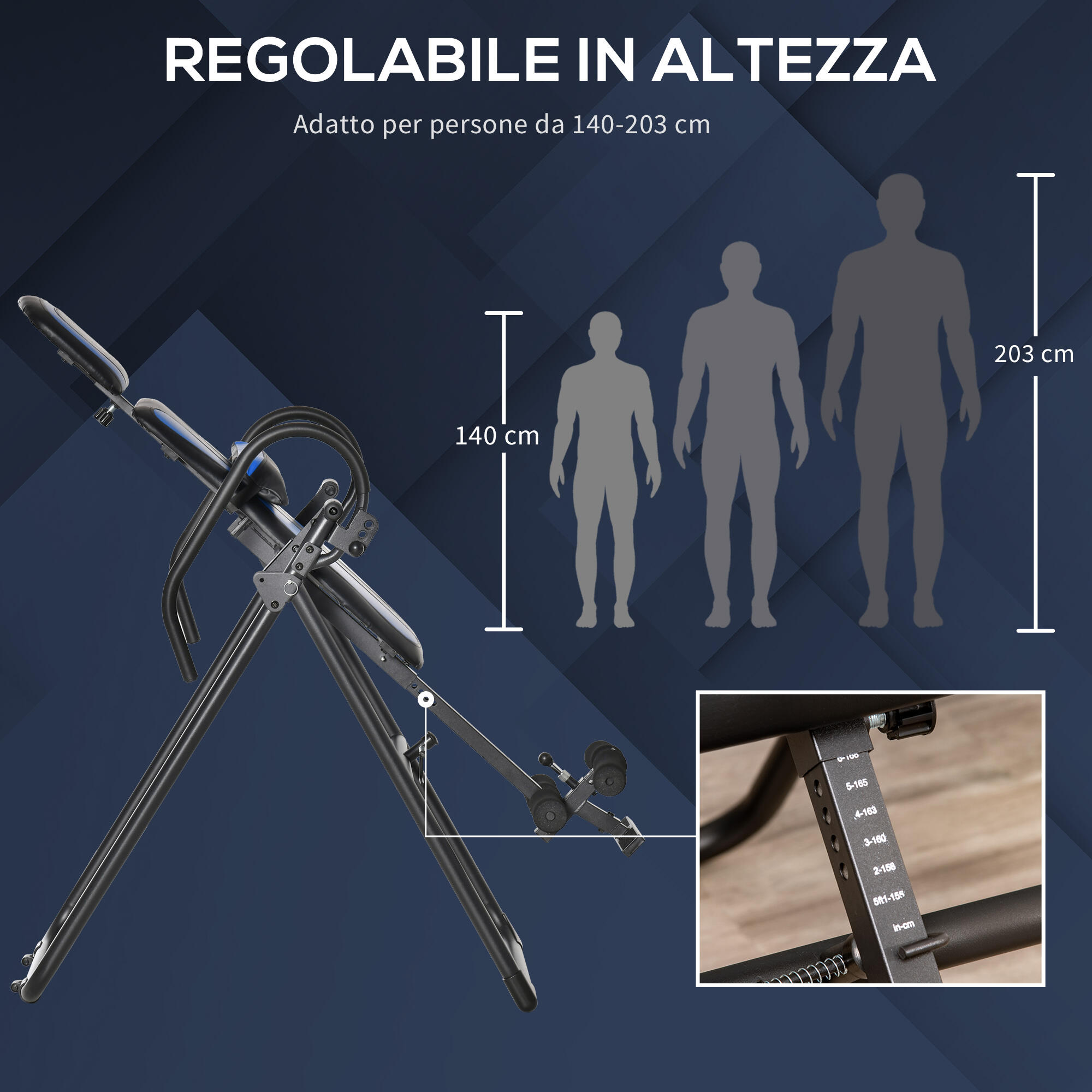 HOMCOM Panca a Inversione Gravitazionale Pieghevole Regolabile da 140-203cm Nero 7/8
