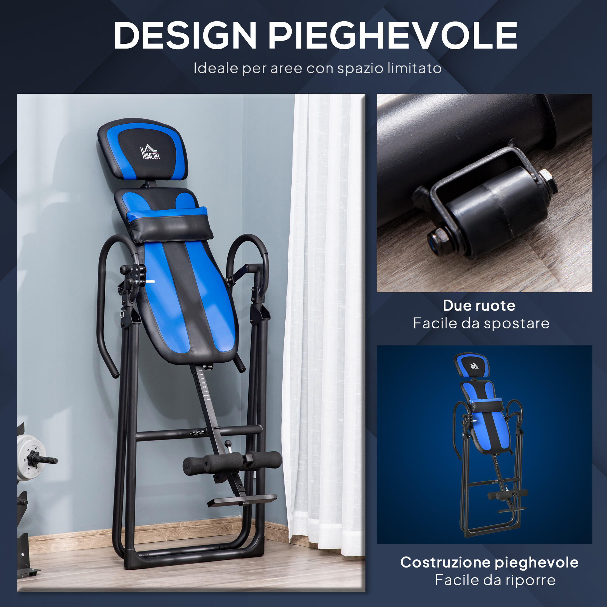 HOMCOM Panca a Inversione Gravitazionale Pieghevole Regolabile da 140-203cm Nero 4/8
