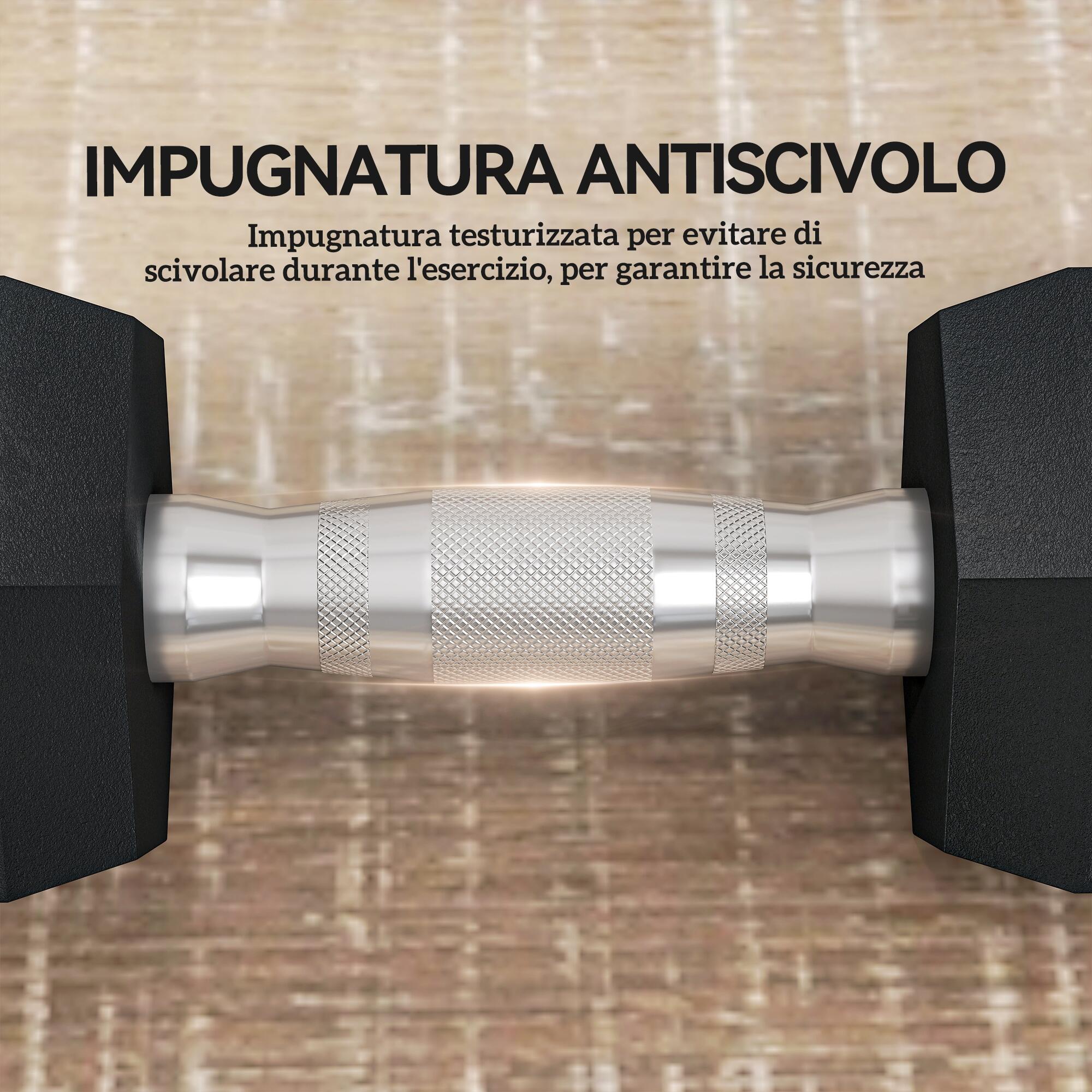 HOMCOM Set 2 Manubri da 6 kg Esagonali con Presa Antiscivolo Zigrinata Nero 5/8