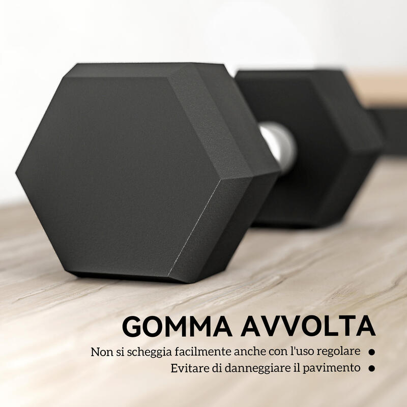 Set de 2 gantere hexagonale HOMCOM, 6 kg, cu mâner zimțat antiderapant, negre