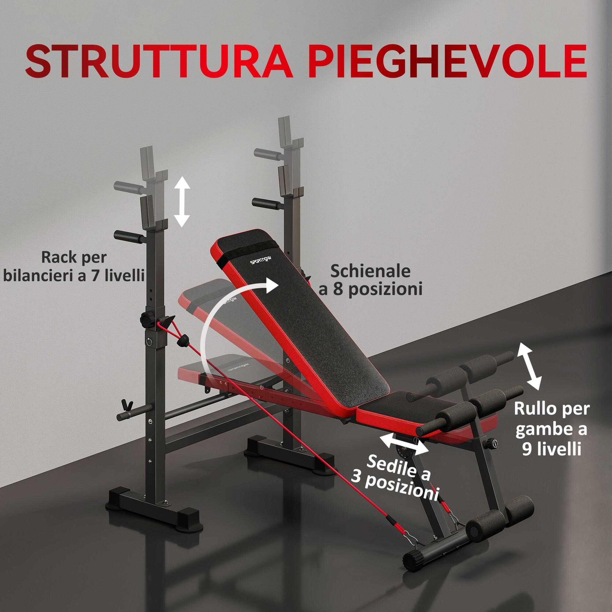 SPORTNOW Panca Fitness con Rack, Schienale e Sedile Regolabili Capacità 420 kg 6/8