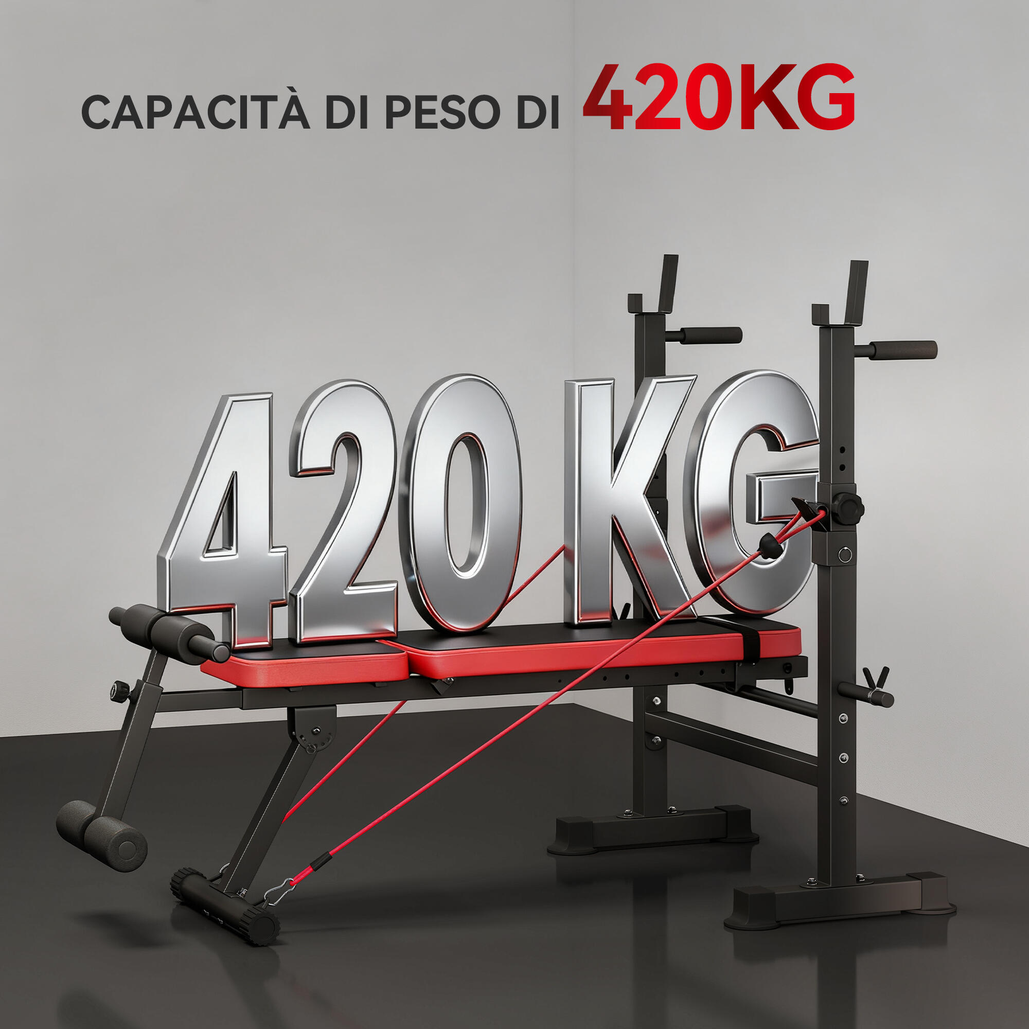 SPORTNOW Panca Fitness con Rack, Schienale e Sedile Regolabili Capacità 420 kg 5/8