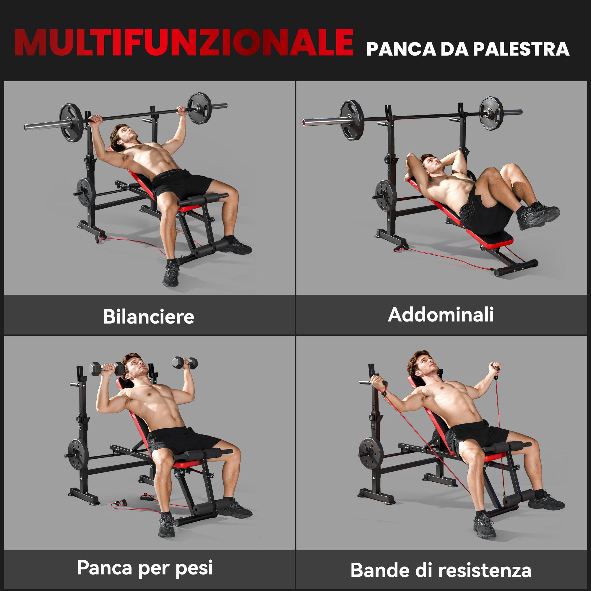 SPORTNOW Panca Fitness con Rack, Schienale e Sedile Regolabili Capacità 420 kg 4/8