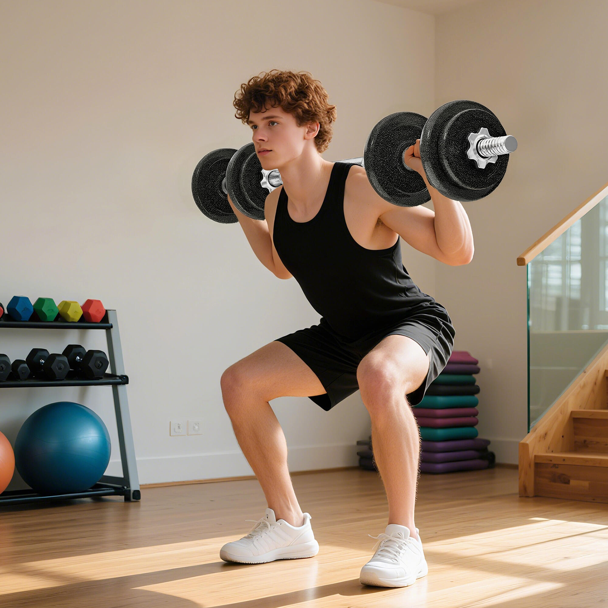 SPORTNOW Set Pesi e Bilanciere da 20kg Impugnature Antiscivolo 8 Dischi Pesi 2/7