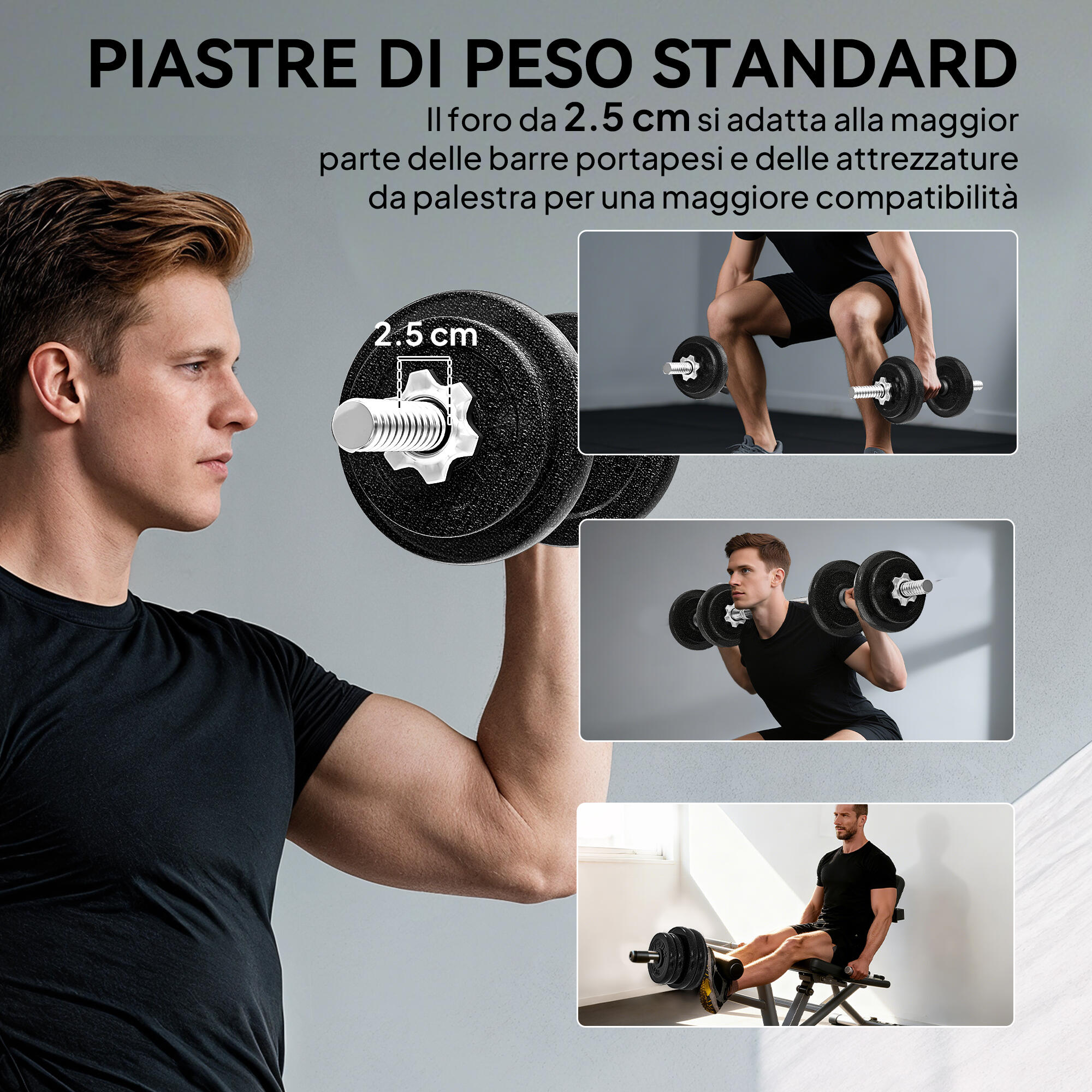 SPORTNOW Set Pesi e Bilanciere da 20kg Impugnature Antiscivolo 8 Dischi Pesi 7/7