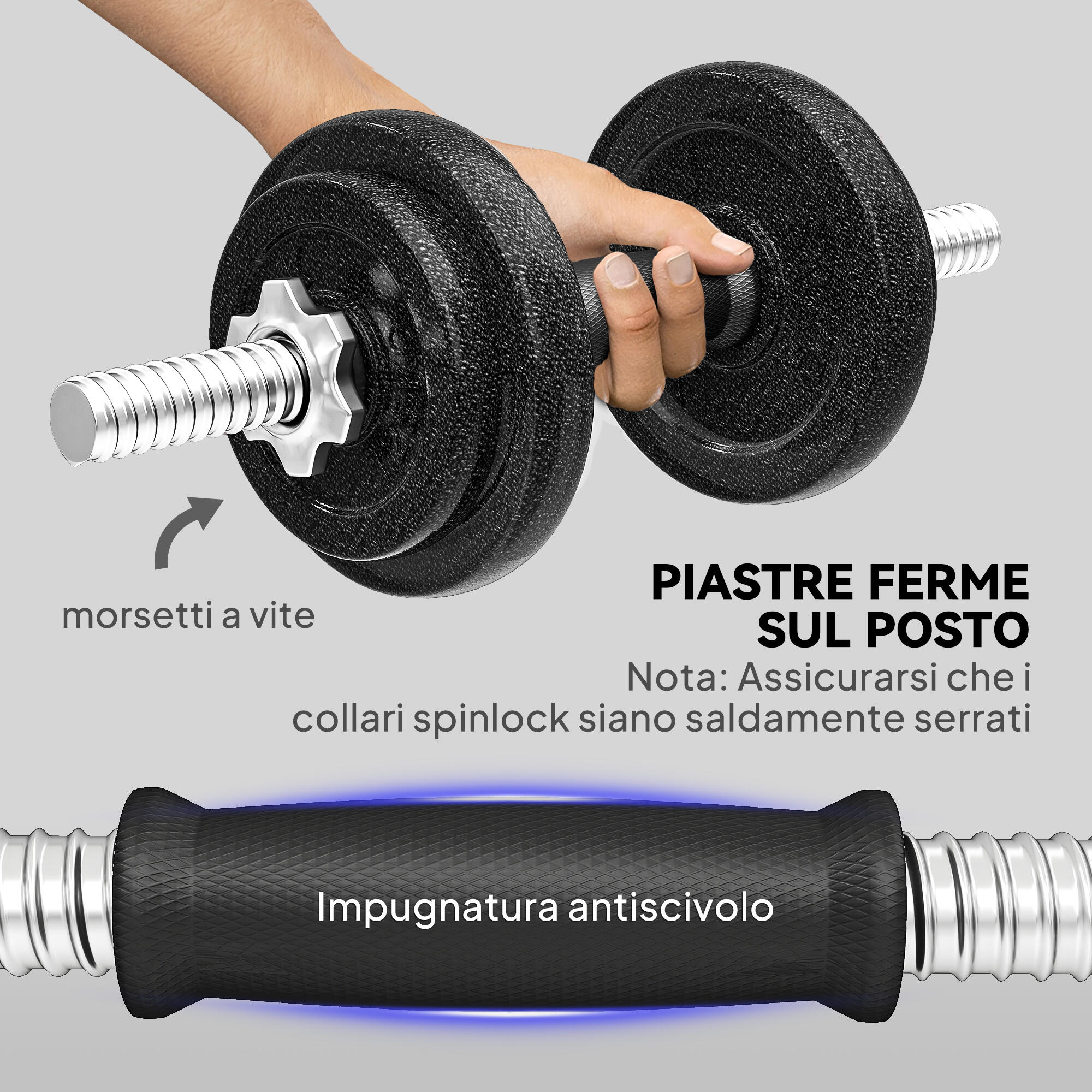 SPORTNOW Set Pesi e Bilanciere da 20kg Impugnature Antiscivolo 8 Dischi Pesi 5/7