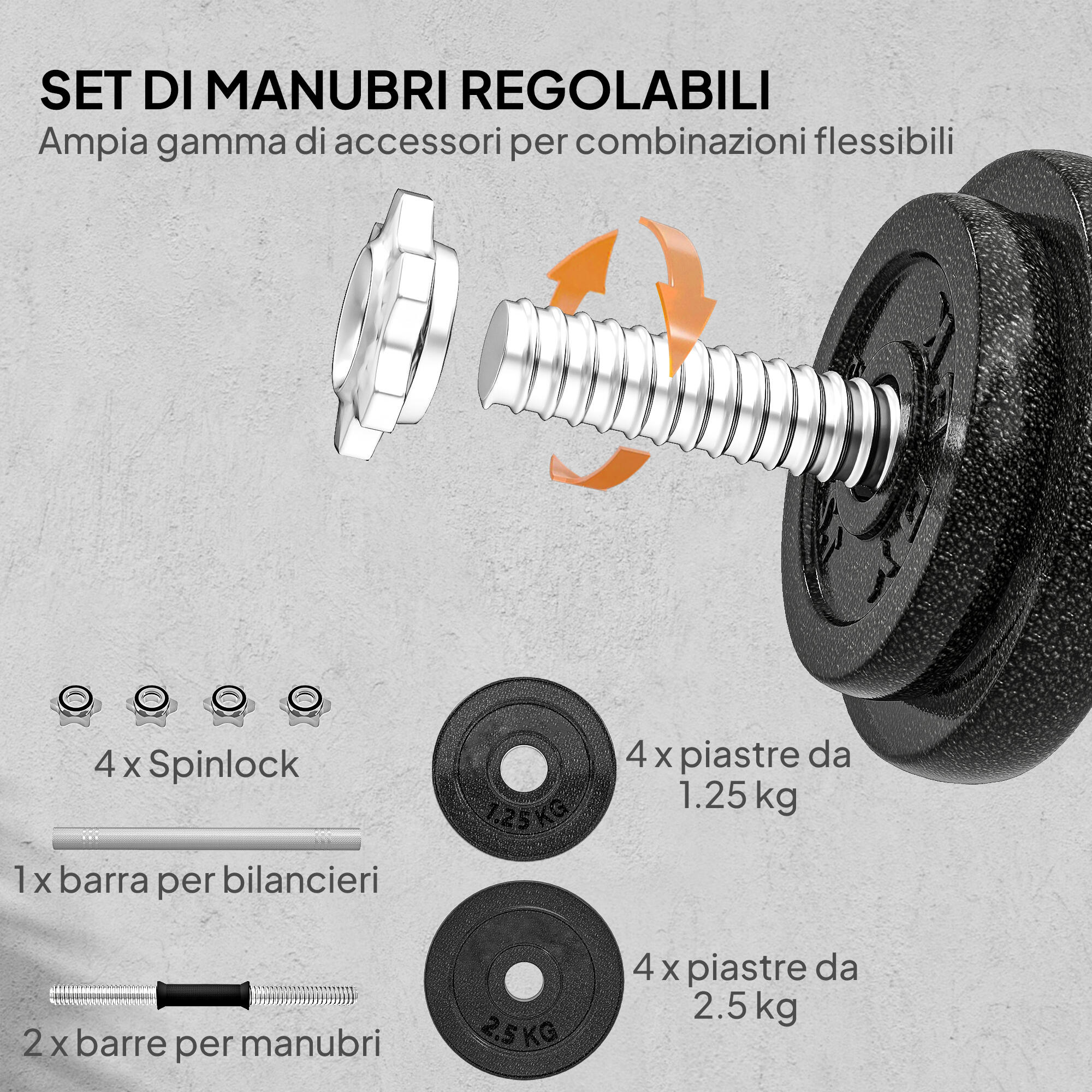 SPORTNOW Set Pesi e Bilanciere da 20kg Impugnature Antiscivolo 8 Dischi Pesi 4/7
