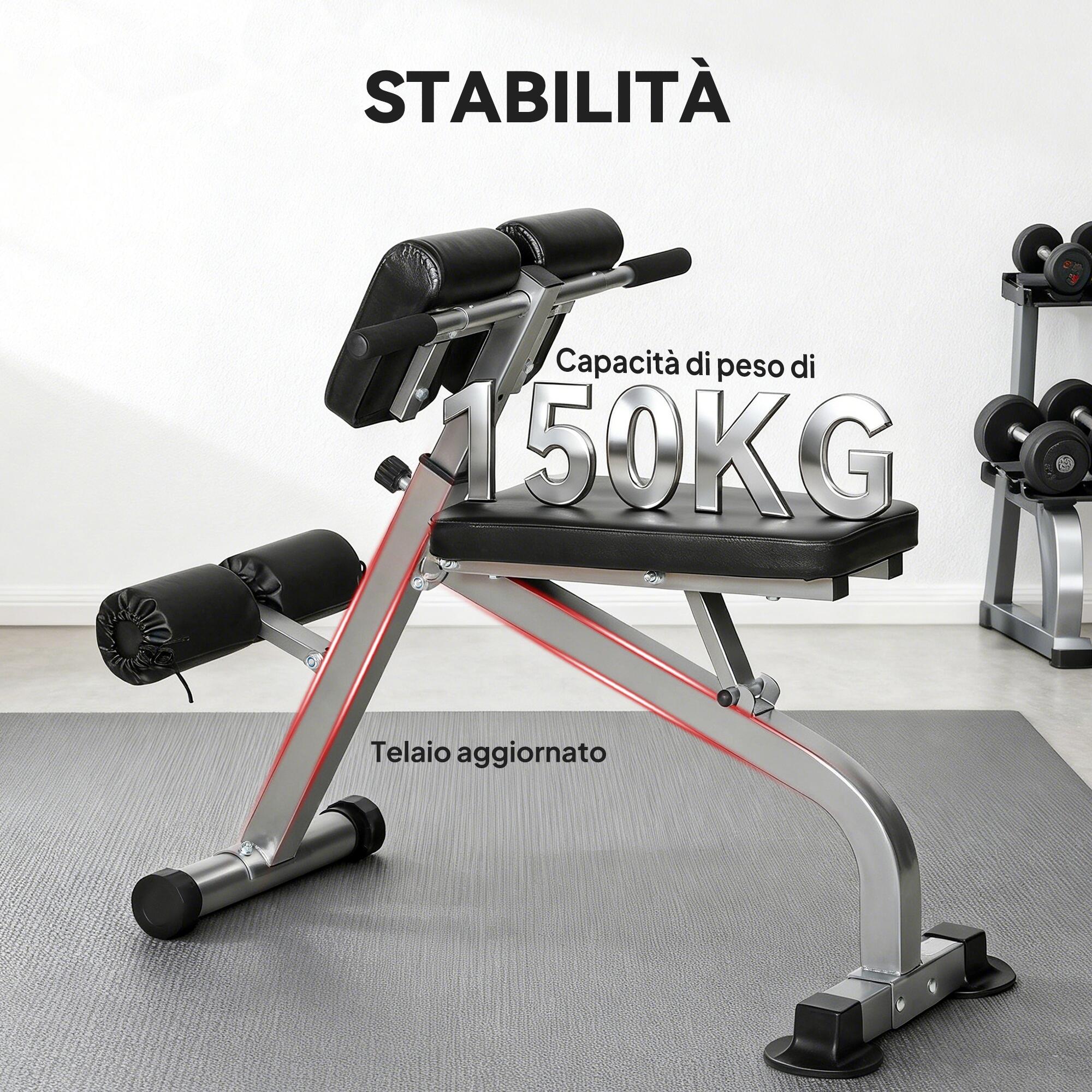 SPORTNOW Panca Romana Regolabile e Pieghevole con Capacità 150 kg Argento 6/8