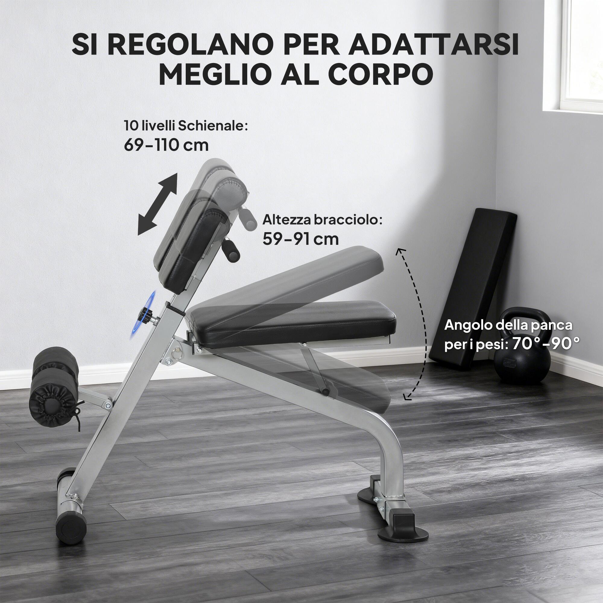SPORTNOW Panca Romana Regolabile e Pieghevole con Capacità 150 kg Argento 5/8
