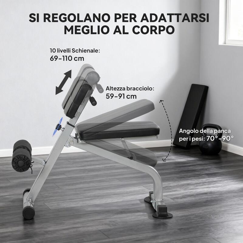 Bancă romană SPORTNOW reglabilă și pliabilă cu capacitate de 150 kg, argintie