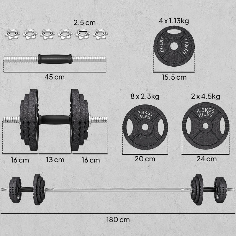 Greutăți de sală SPORTNOW 42 kg cu 14 discuri, haltere și gantere negre