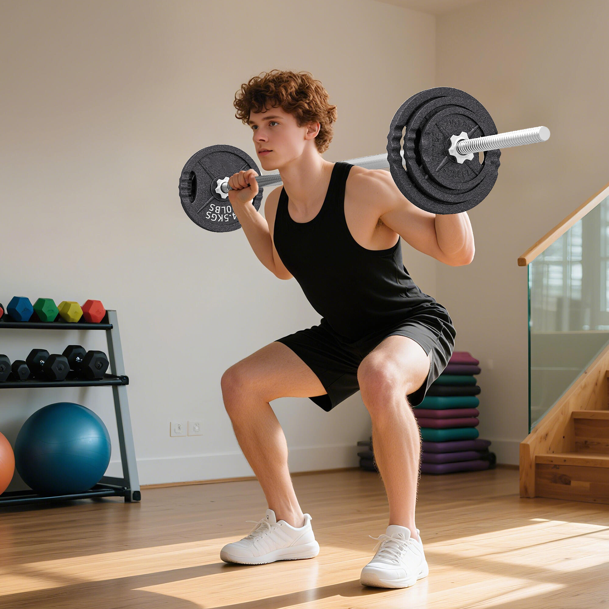 SPORTNOW Pesi per Palestra da 42 kg con 14 Dischi, Bilanciere e Manubri Nero 2/8