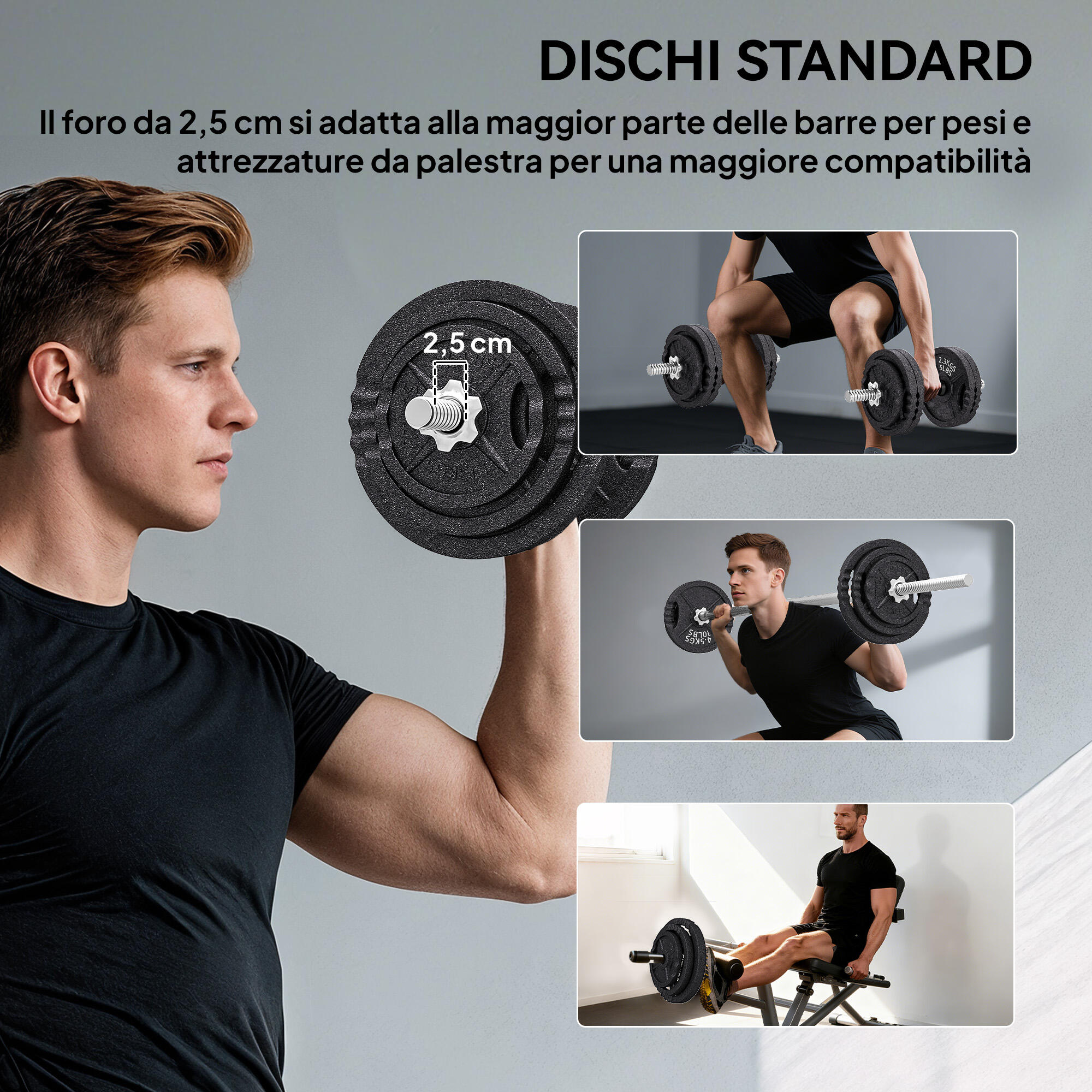 SPORTNOW Pesi per Palestra da 42 kg con 14 Dischi, Bilanciere e Manubri Nero 7/8