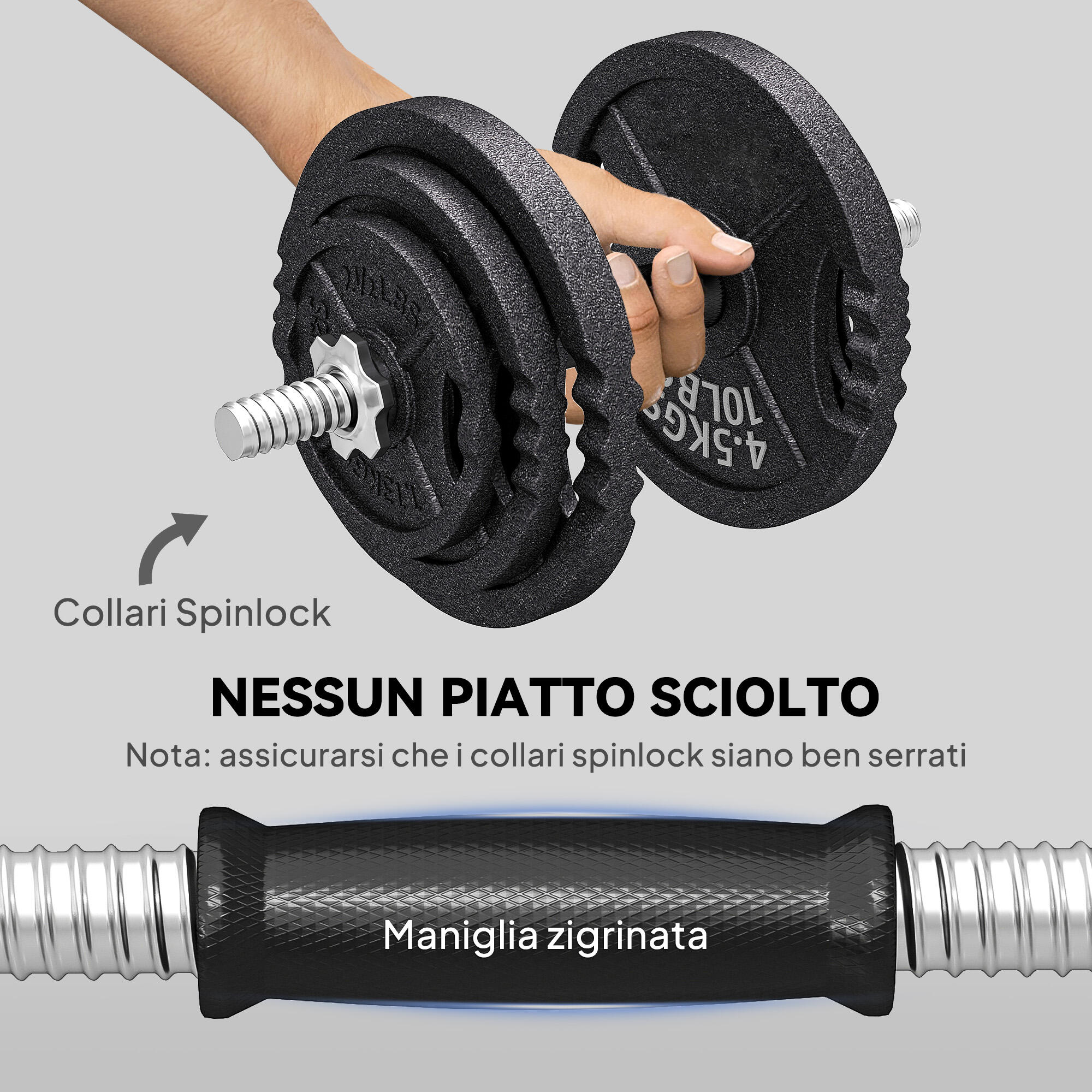 SPORTNOW Pesi per Palestra da 42 kg con 14 Dischi, Bilanciere e Manubri Nero 5/8