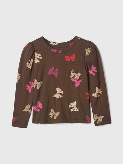 T-shirt bébé fille Gap en coton, manches longues à volants, marron
